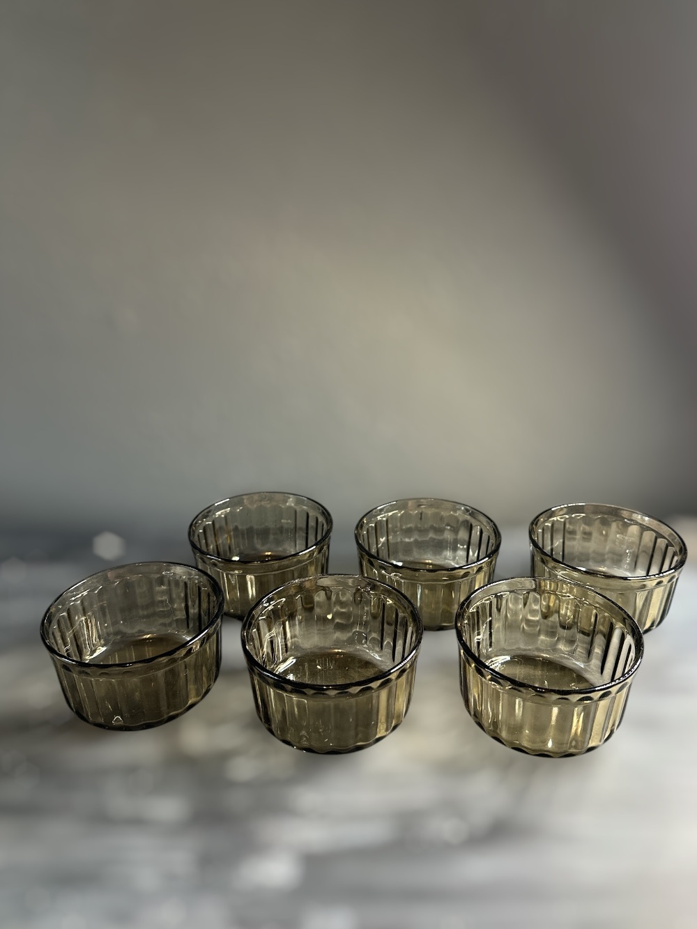 Vintage Arcopal amber color ramekin dishes set of 6